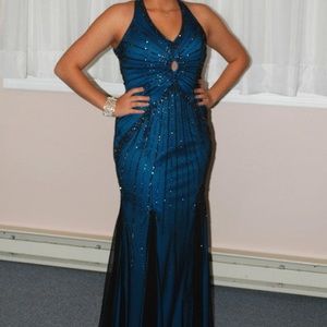 💃🏼Blue&Black Beaded Cecily Brown Prom Dress💃🏼